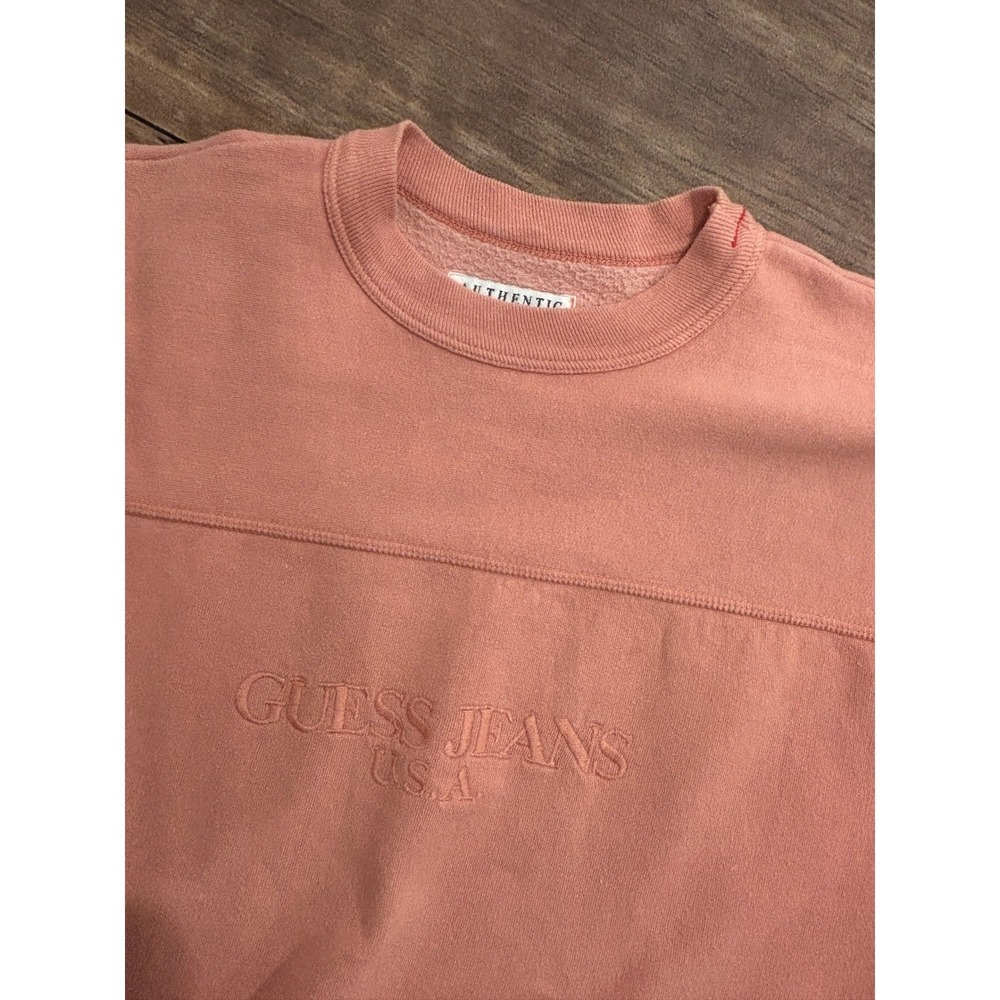 Vintage 90s Guess Jeans USA Embroidered Crewneck Sweatshirt Salmon Pink Medium
